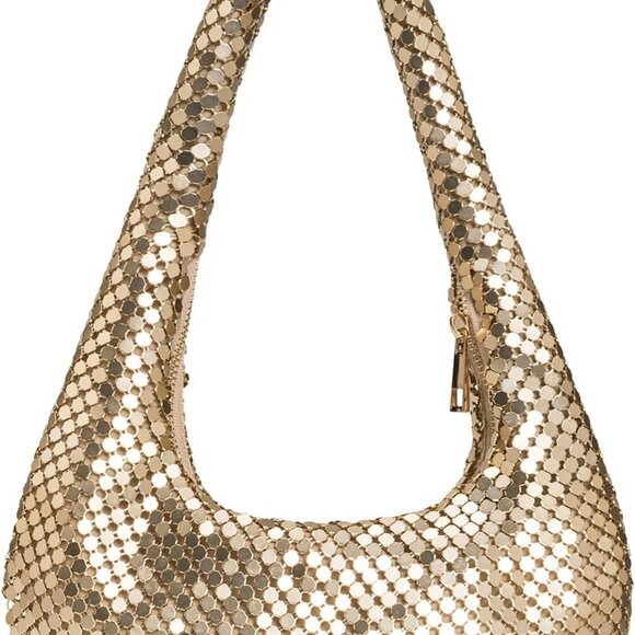 Womens Metallic Evening Bag Cute Hobo Handbag Fashion Shiny Moon-shaped Shoulder - Picture 1 of 7
